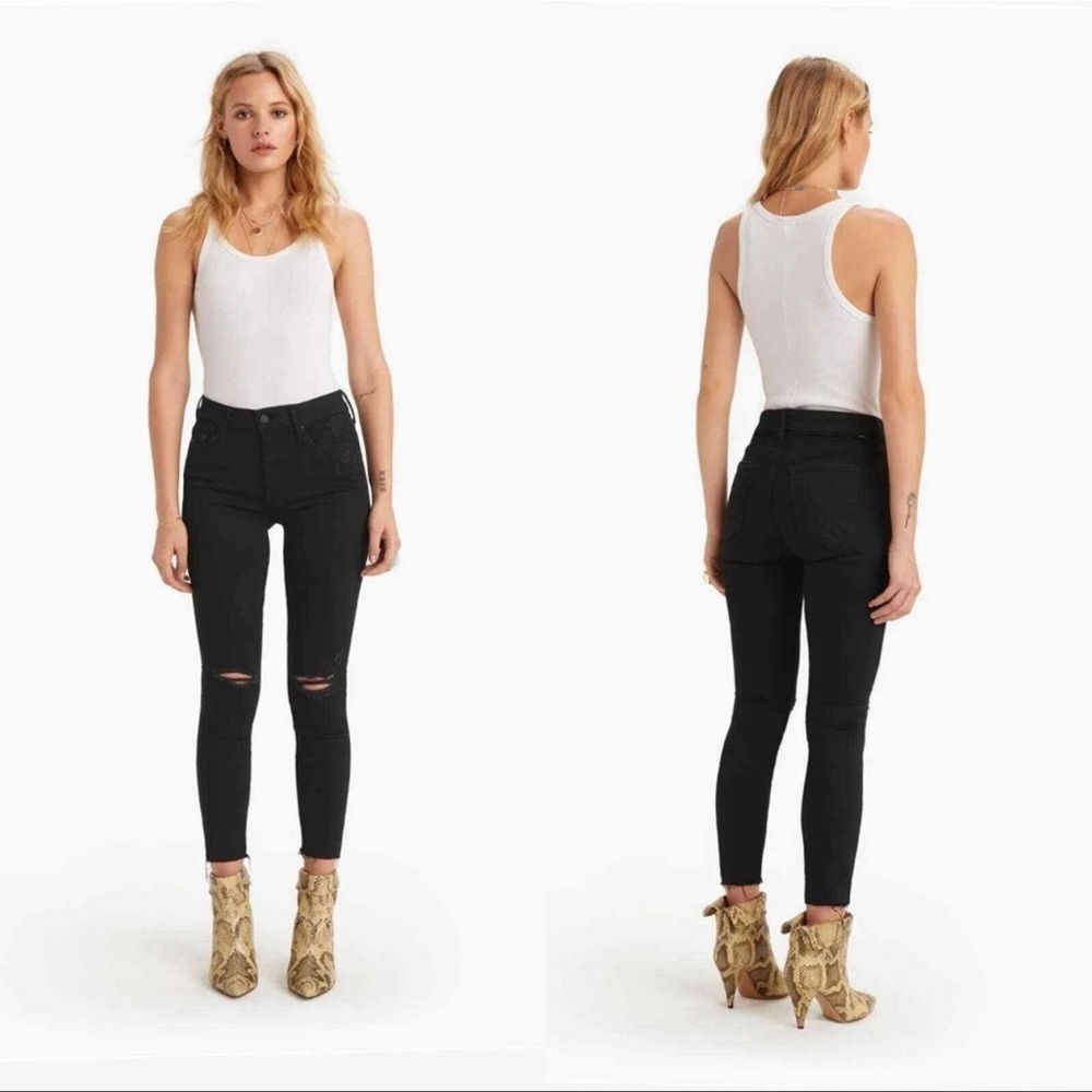 MOTHER The Looker Ankle Fray 25 Guilty As Sin Black Ripped Skinny Jeans